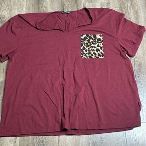 Women's Burgundy Top with Leopard Pocket